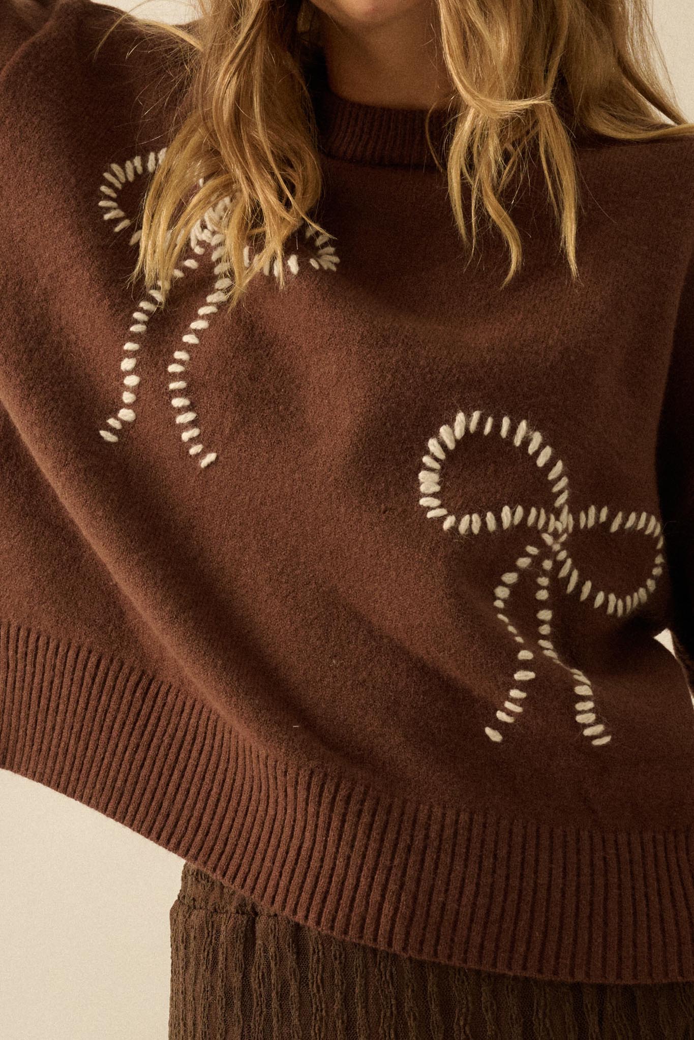 Promise Me Bow-Embroidered Balloon-Sleeve Sweater
