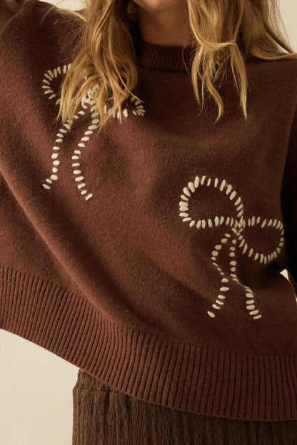Promise Me Bow-Embroidered Balloon-Sleeve Sweater