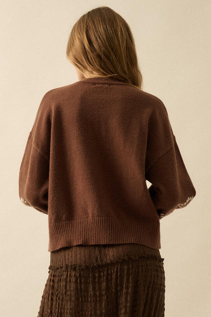 Promise Me Bow-Embroidered Balloon-Sleeve Sweater
