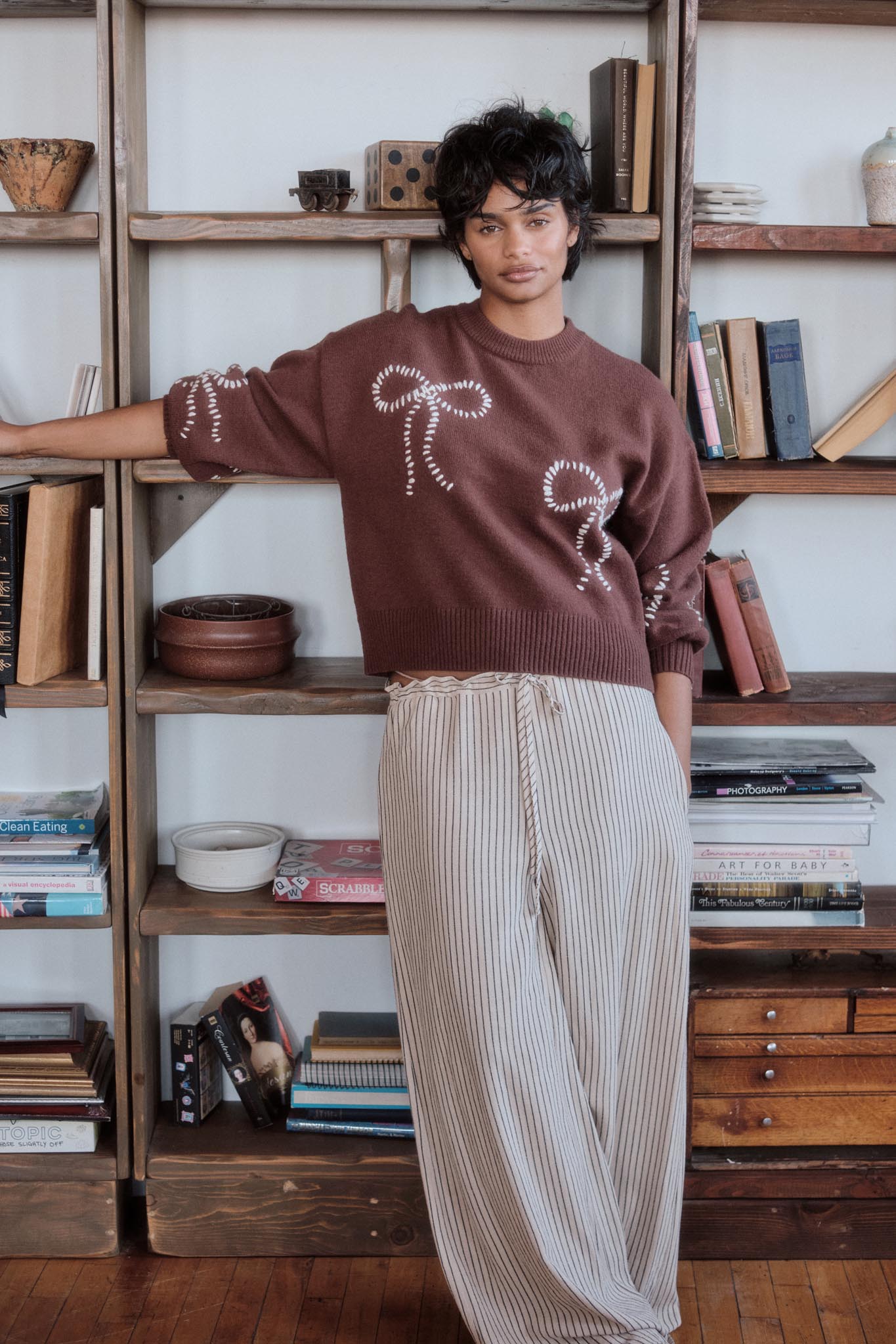 Promise Me Bow-Embroidered Balloon-Sleeve Sweater