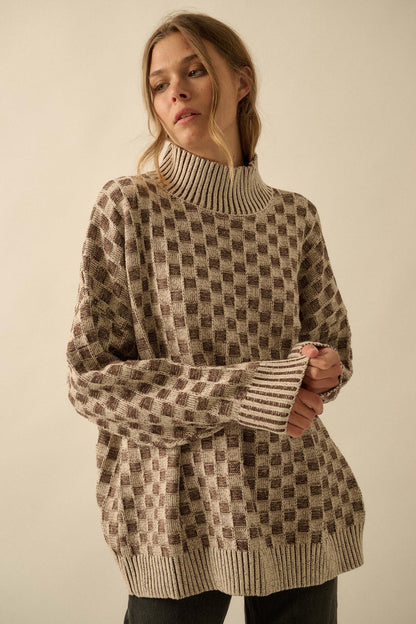 Checkmate Checkered Knit Mock-Neck Sweater