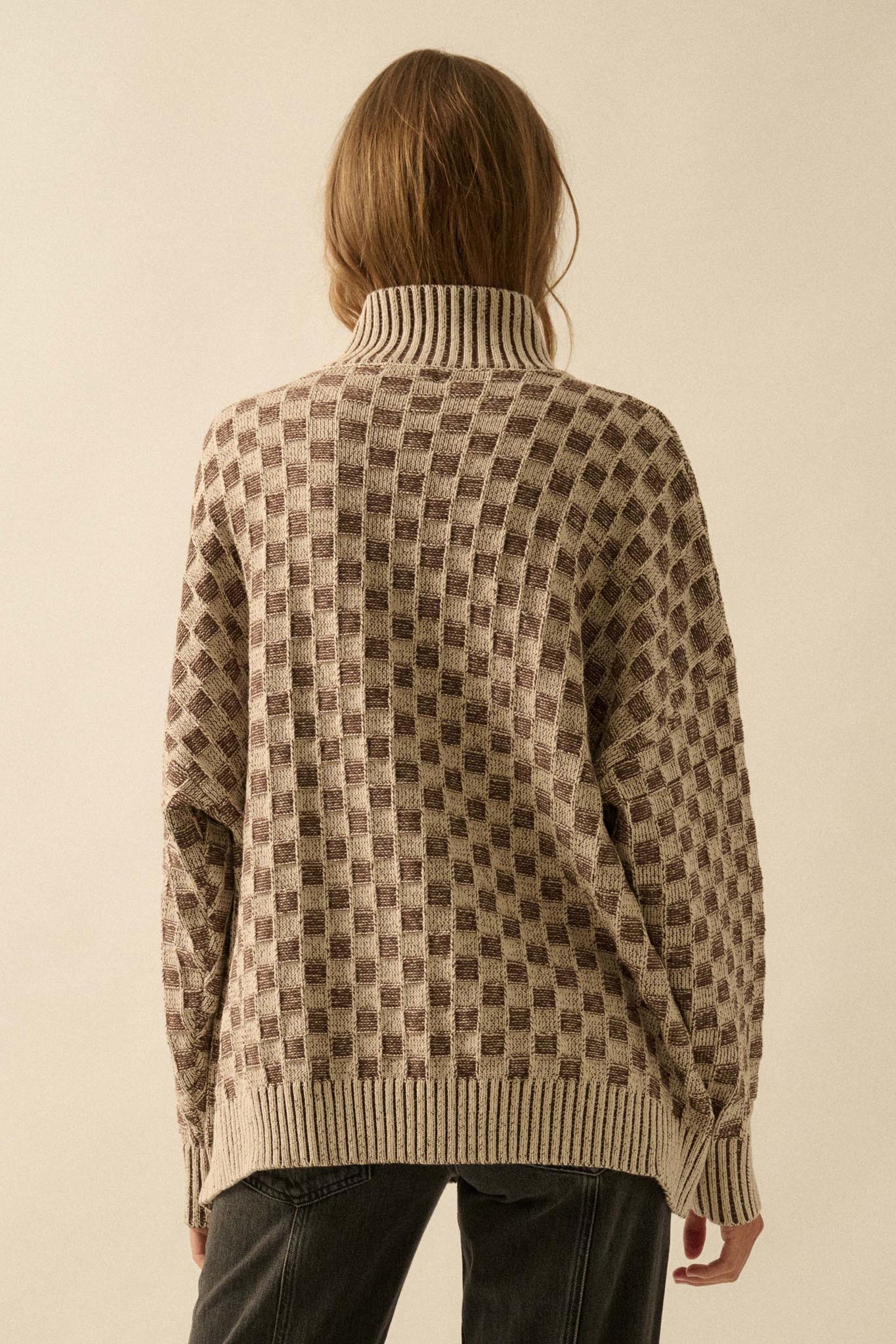 Checkmate Checkered Knit Mock-Neck Sweater