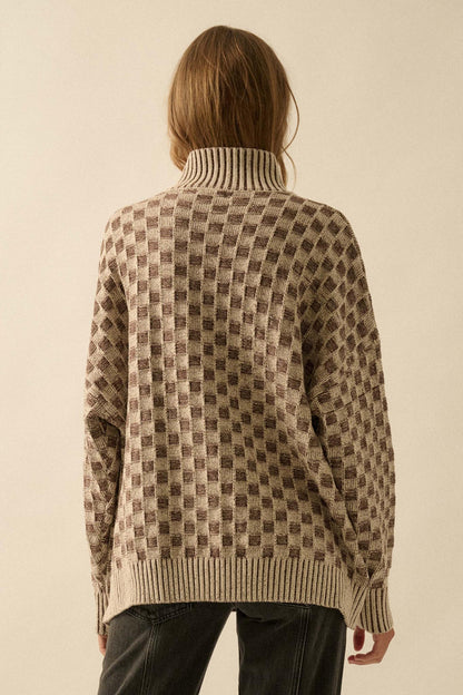 Checkmate Checkered Knit Mock-Neck Sweater