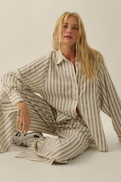 Easy Weekend Striped Oversize Button-Up Shirt