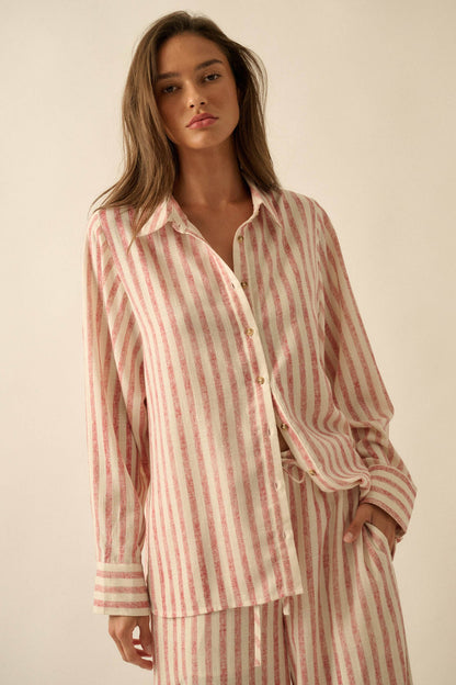Easy Weekend Striped Oversize Button-Up Shirt