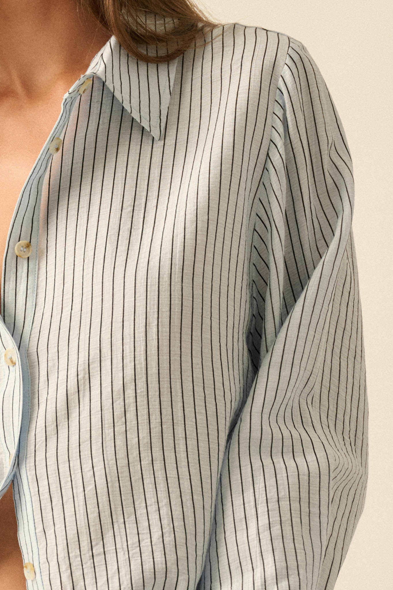 Easy Morning Pinstripe Oversize Button-Up Shirt