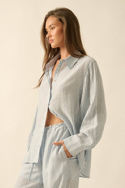 Easy Morning Pinstripe Oversize Button-Up Shirt