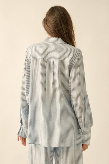 Easy Morning Pinstripe Oversize Button-Up Shirt