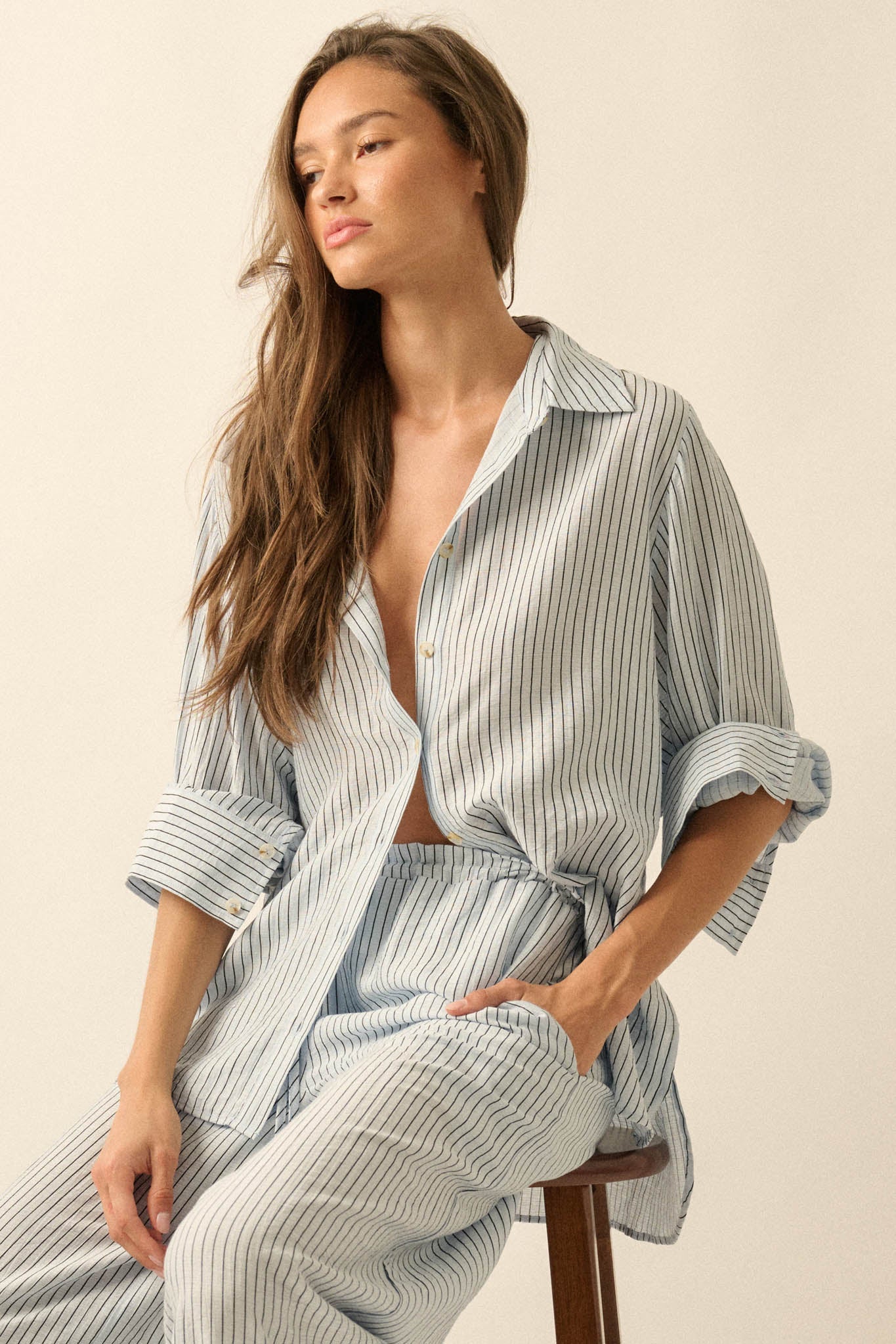 Easy Morning Pinstripe Oversize Button-Up Shirt