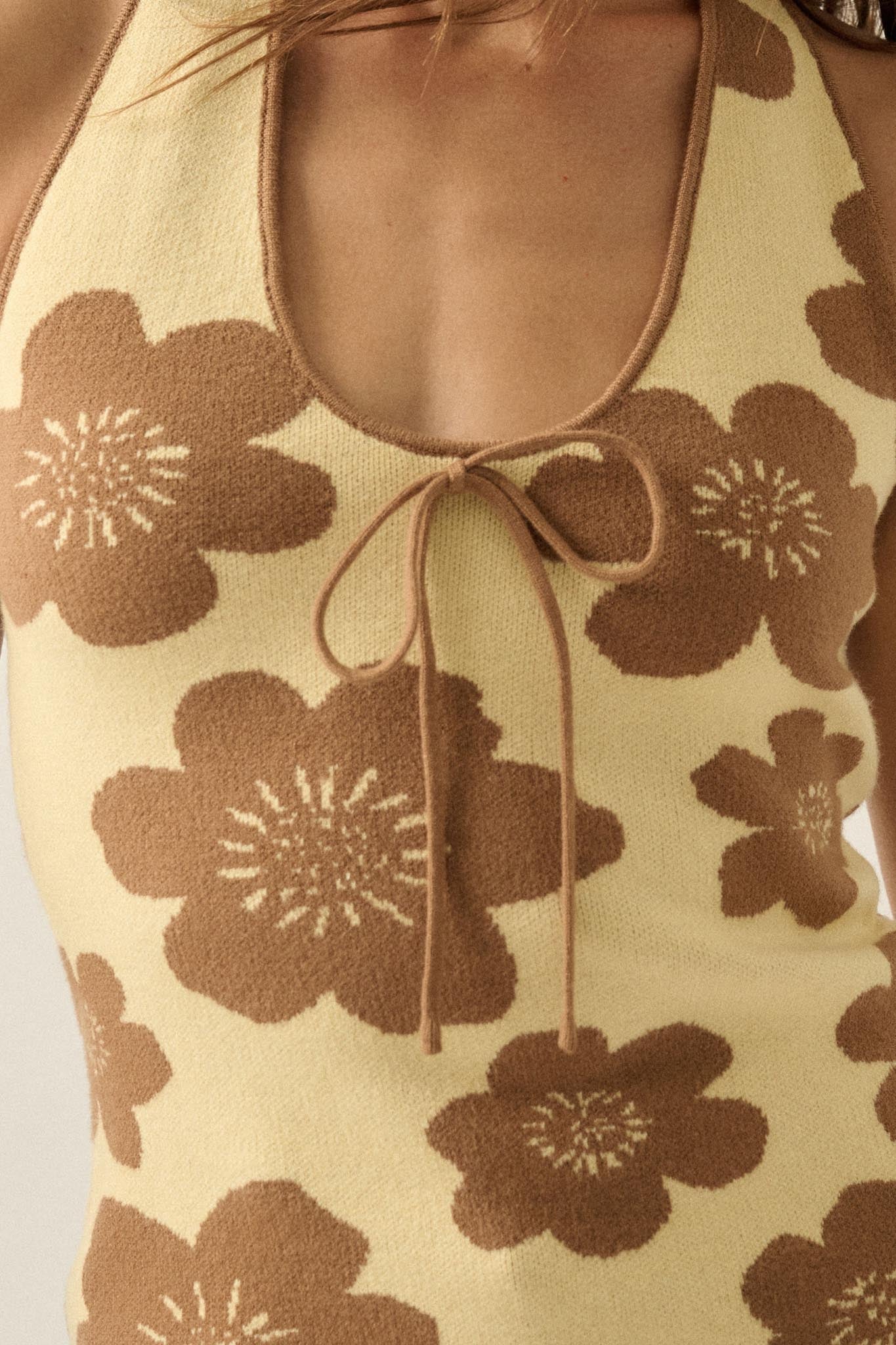 Flower Fun Floral Jacquard-Knit Sweater Halter Top