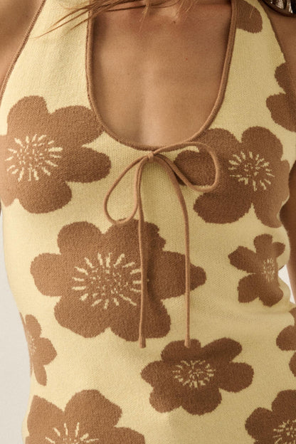 Flower Fun Floral Jacquard-Knit Sweater Halter Top