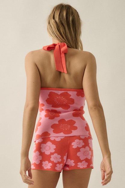 Flower Fun Floral Jacquard-Knit Sweater Halter Top