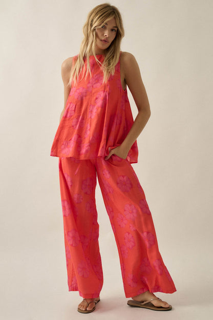 So Delightful Floral Sleeveless A-Line Swing Top