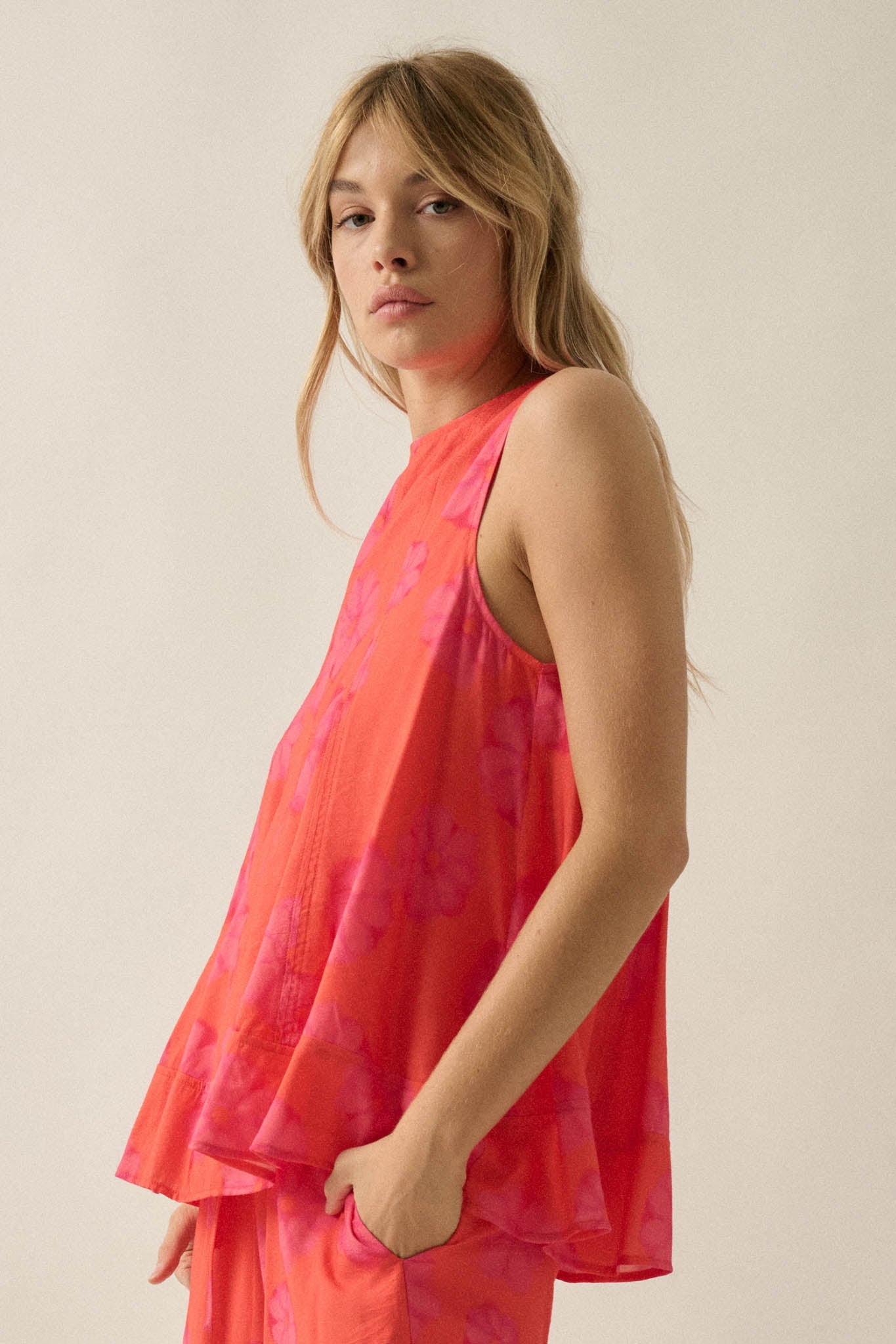 So Delightful Floral Sleeveless A-Line Swing Top