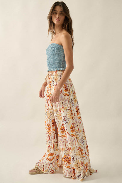Blue My Mind Smocked Denim Bandeau Tube Top