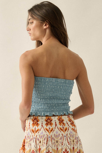 Blue My Mind Smocked Denim Bandeau Tube Top