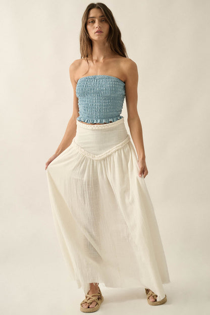 Blue My Mind Smocked Denim Bandeau Tube Top