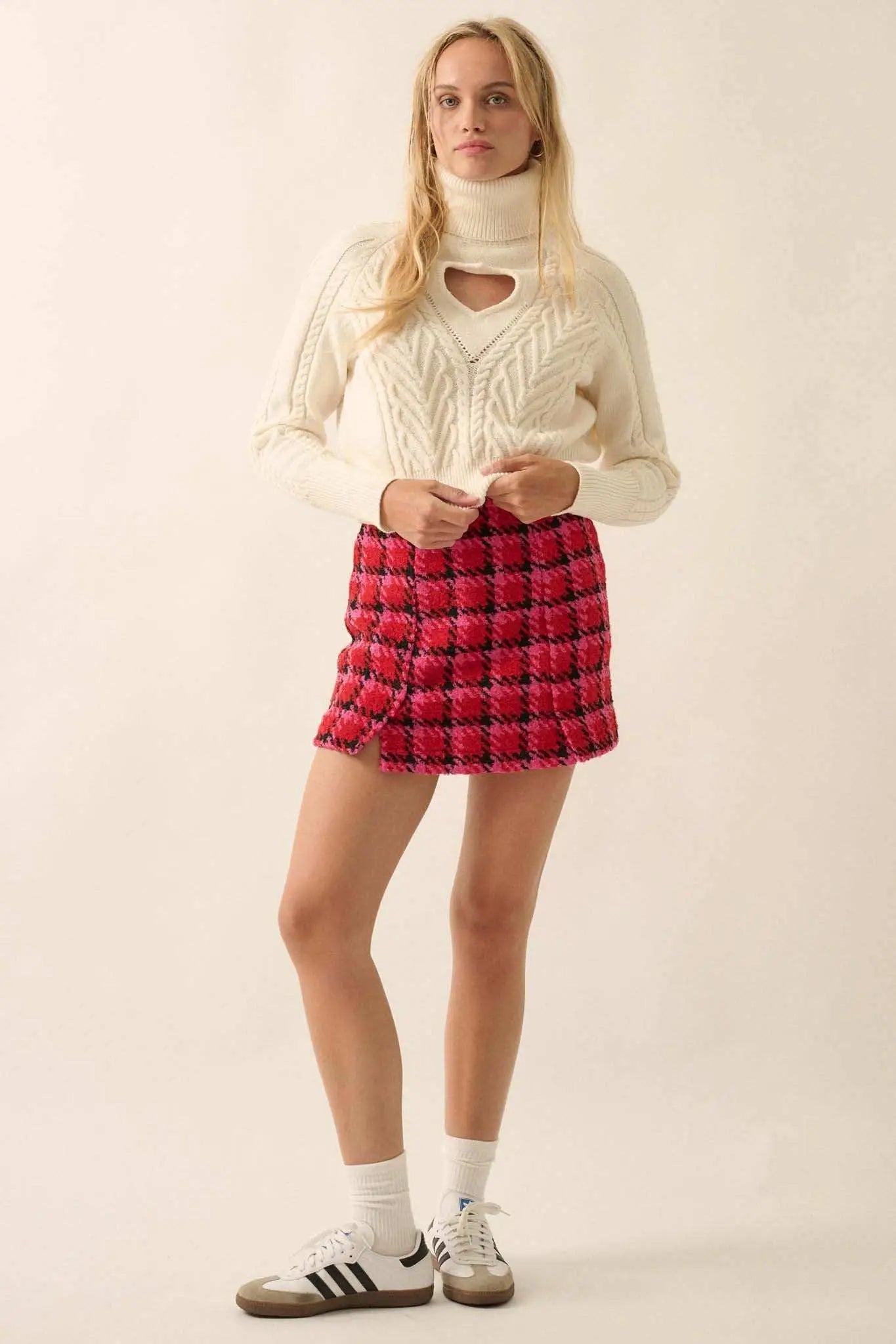 Open Heart Keyhole Cable Knit Turtleneck Sweater