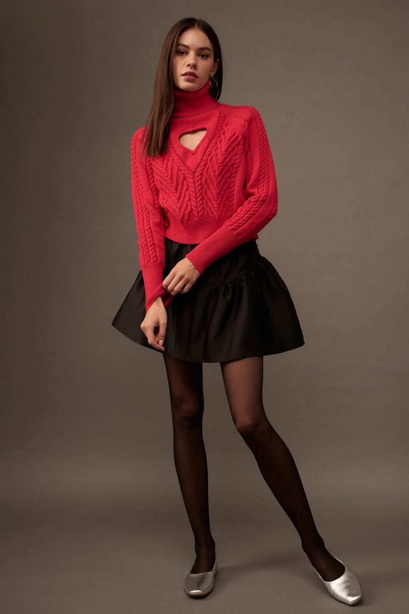 Open Heart Keyhole Cable Knit Turtleneck Sweater