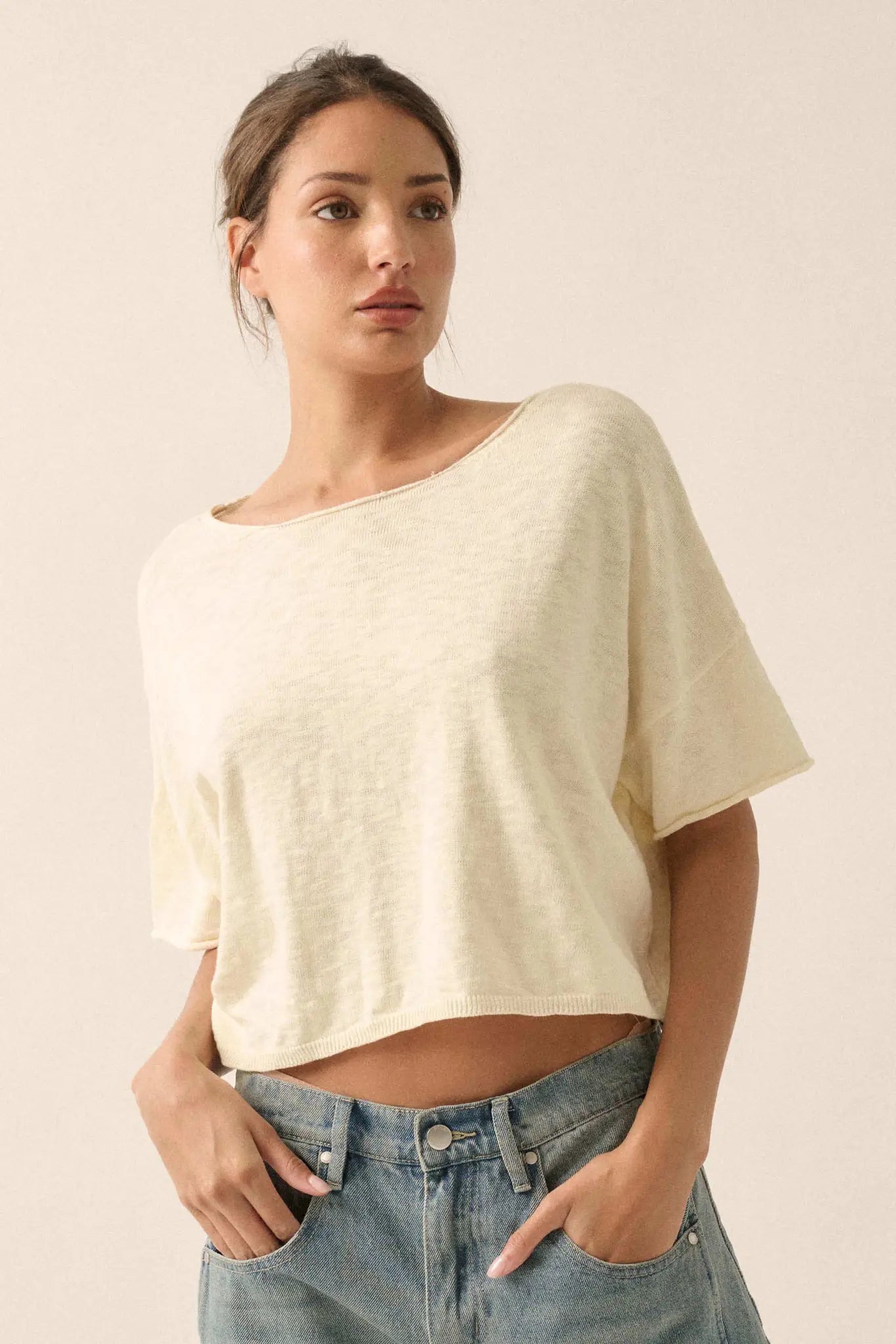 Breathing Room Slub Knit Short-Sleeve Sweater