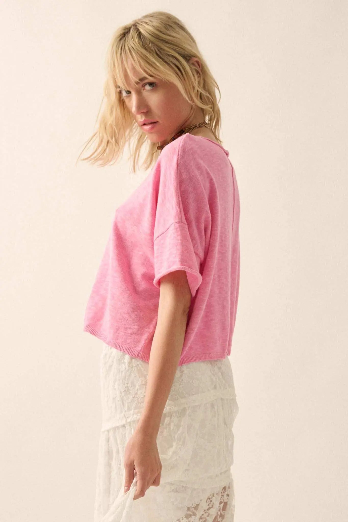 Breathing Room Slub Knit Short-Sleeve Sweater