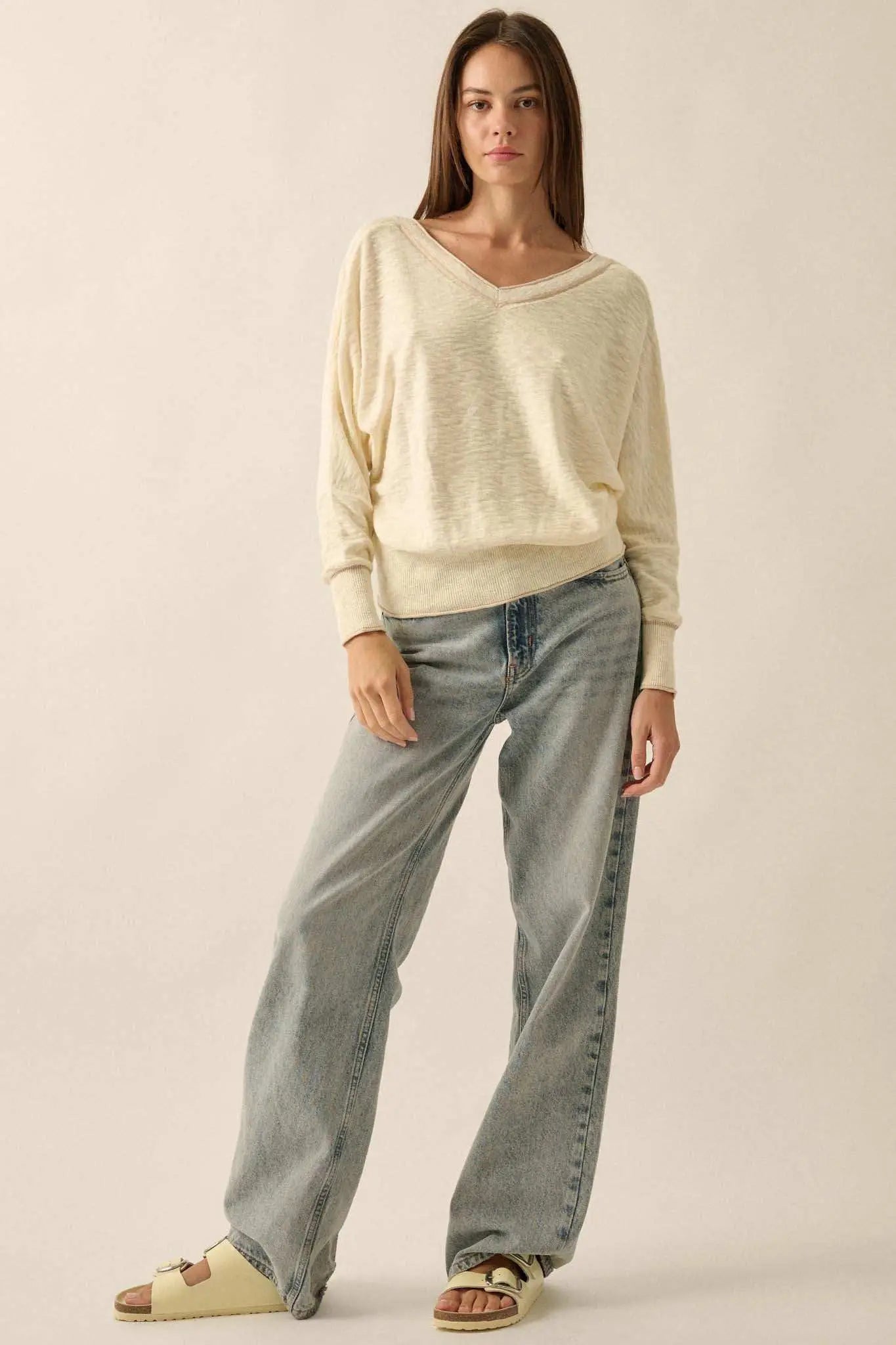 Back to the Start Button-Back Slub-Knit Sweater