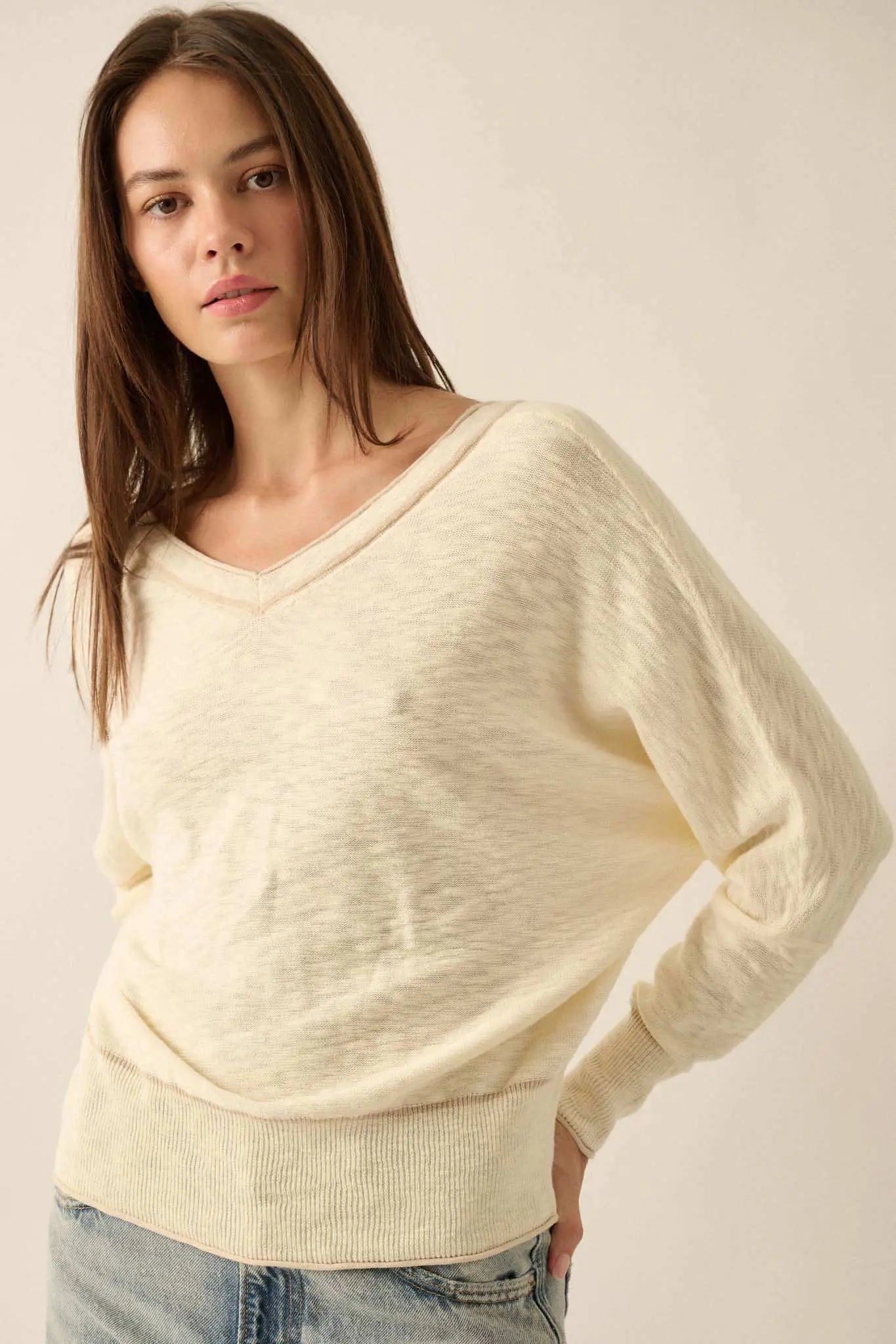 Back to the Start Button-Back Slub-Knit Sweater