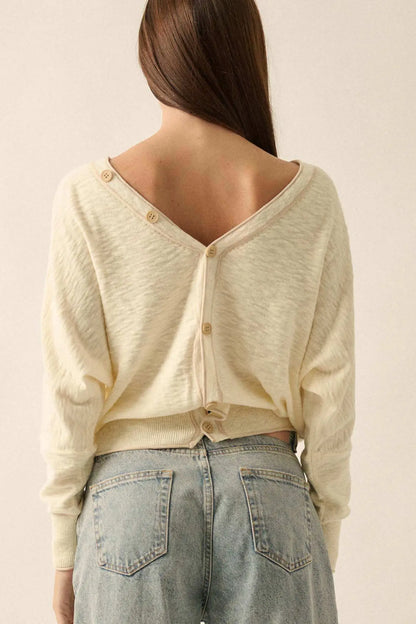 Back to the Start Button-Back Slub-Knit Sweater