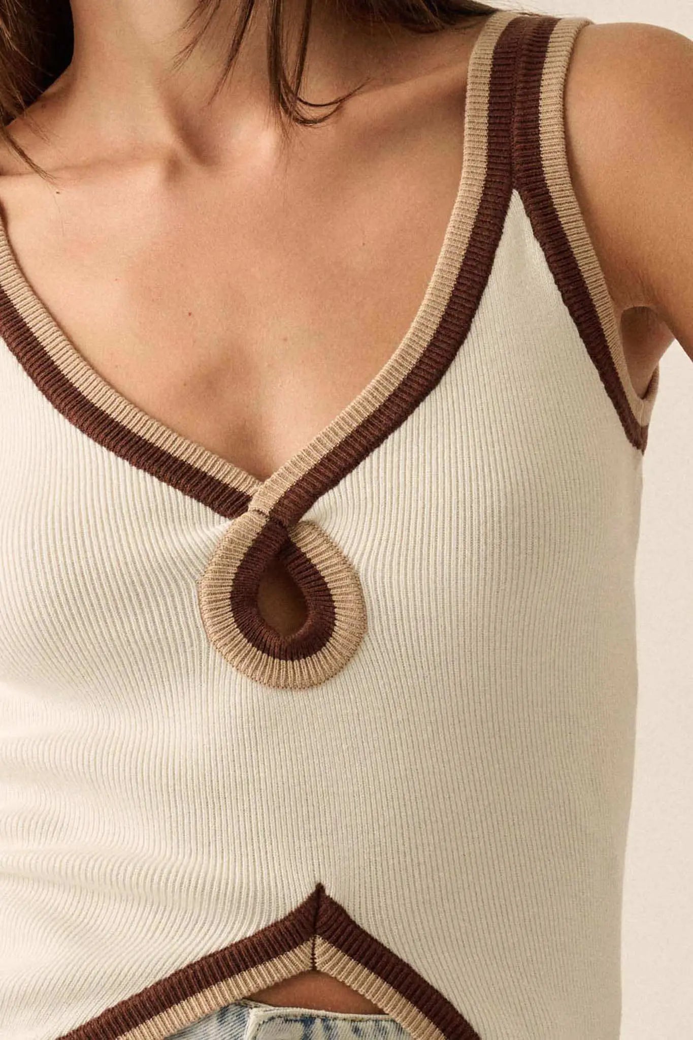 Hot Line Ribbed Knit Split-Hem Keyhole Tank Top