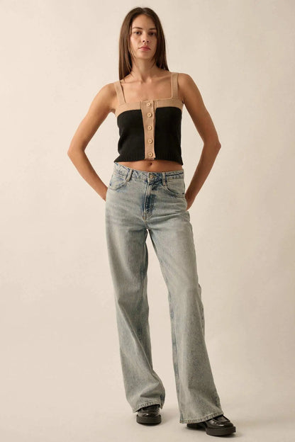 Iconic Style Colorblock Buttoned Sweater Cami Top