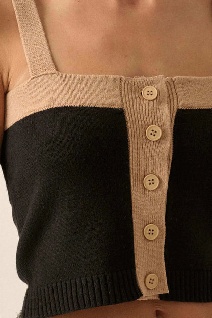 Iconic Style Colorblock Buttoned Sweater Cami Top