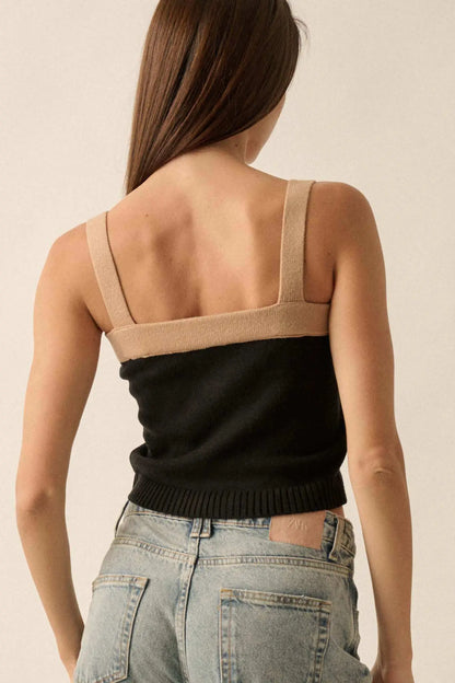 Iconic Style Colorblock Buttoned Sweater Cami Top