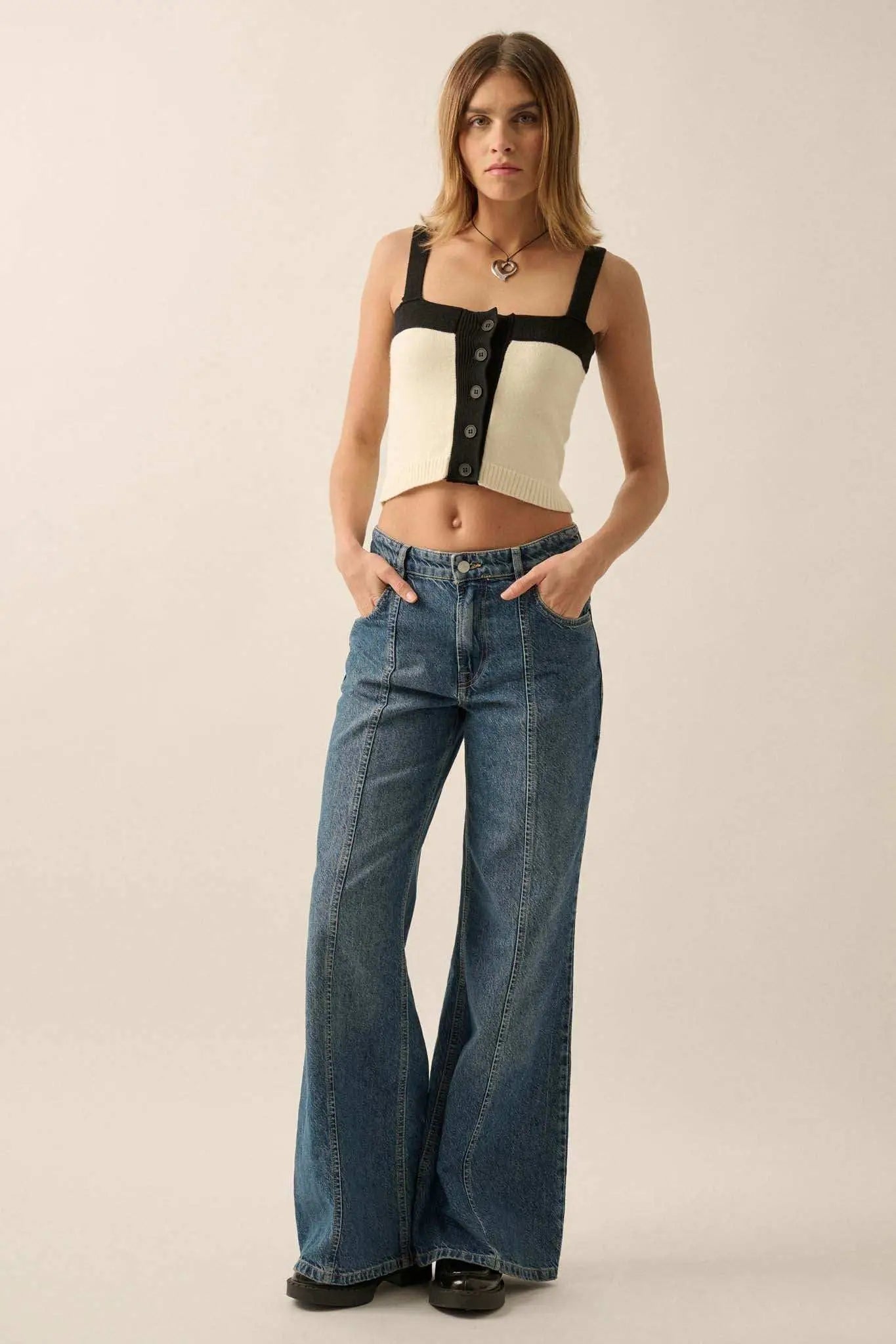Iconic Style Colorblock Buttoned Sweater Cami Top