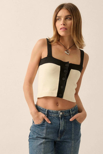 Iconic Style Colorblock Buttoned Sweater Cami Top