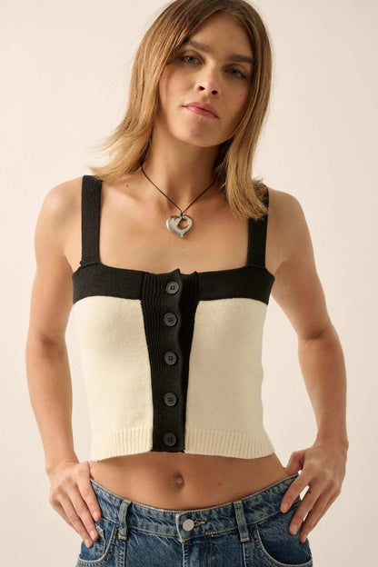Iconic Style Colorblock Buttoned Sweater Cami Top