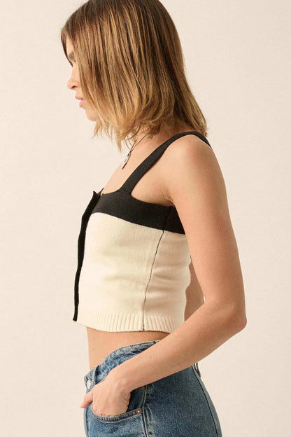 Iconic Style Colorblock Buttoned Sweater Cami Top