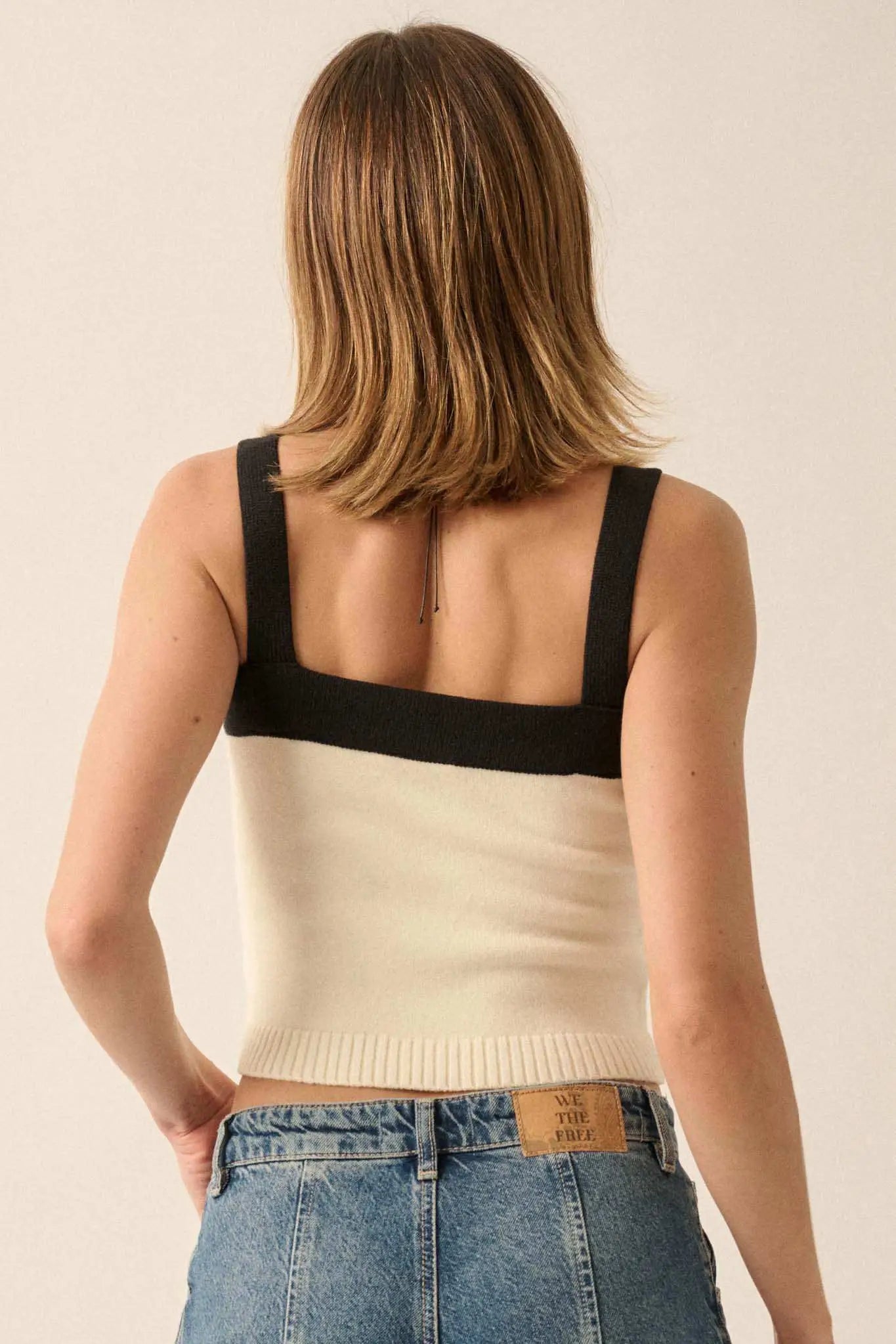 Iconic Style Colorblock Buttoned Sweater Cami Top