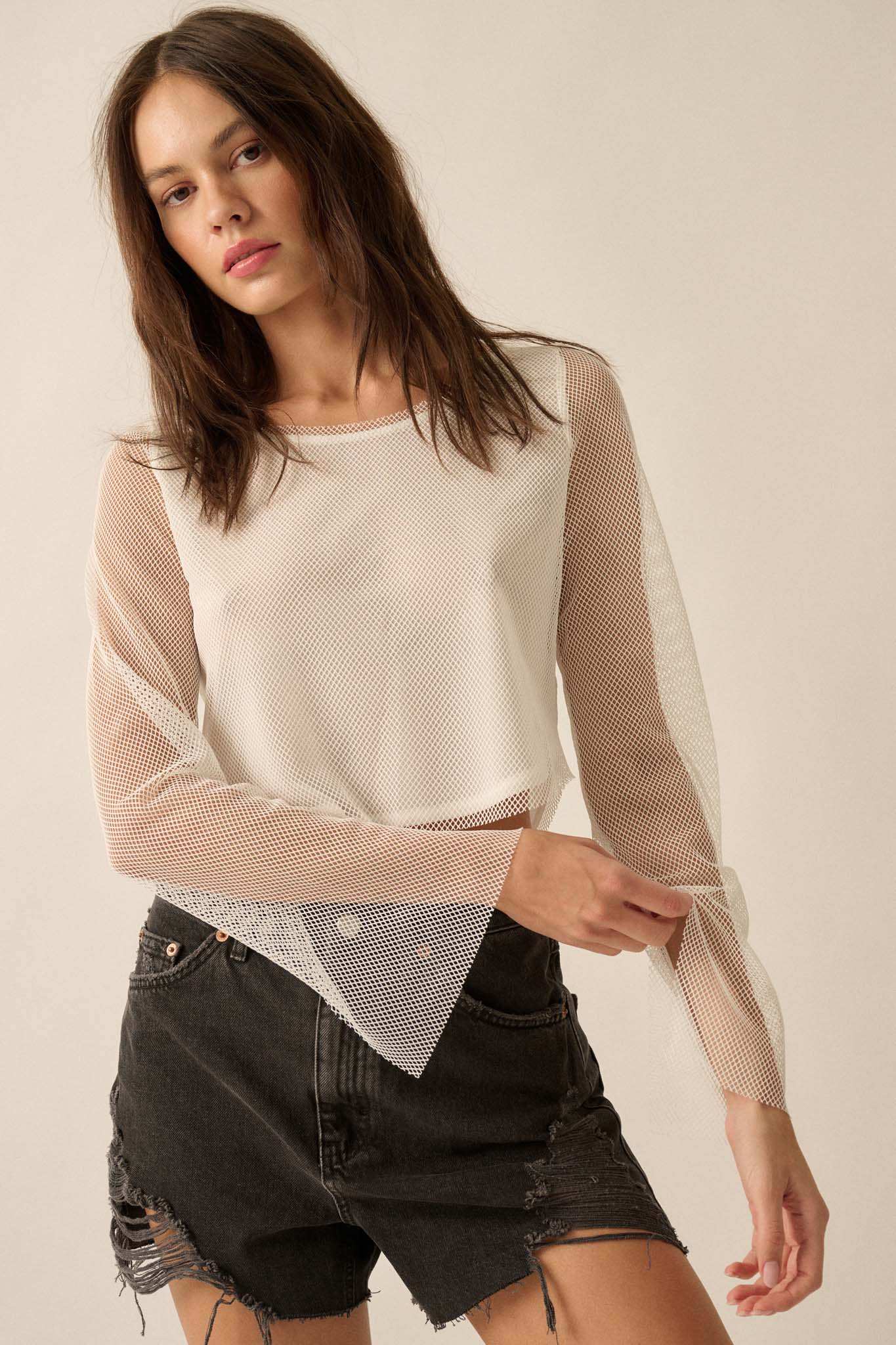 Pretty in Punk Layered Fishnet Long-Sleeve Crop Top