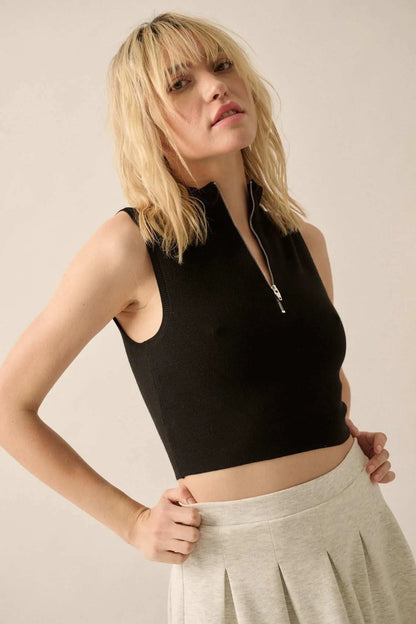 Quiet Strength Half-Zip Cropped Mock-Neck Tank Top