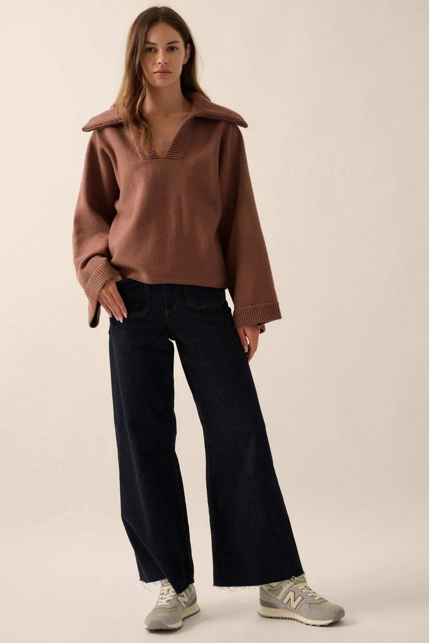 Home Sweet Home Oversized Collar V-Neck Sweater