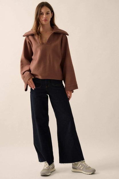 Home Sweet Home Oversized Collar V-Neck Sweater
