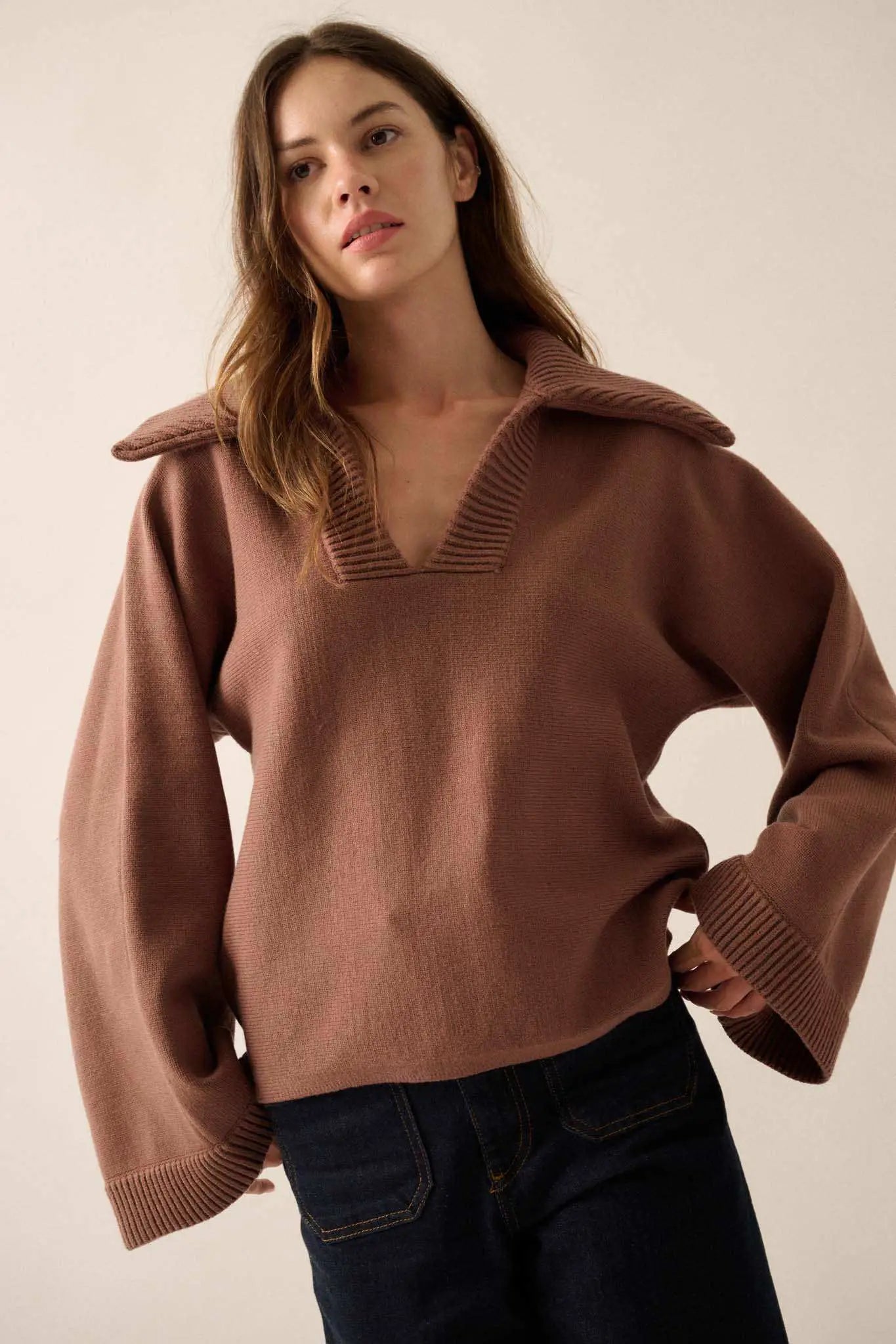 Home Sweet Home Oversized Collar V-Neck Sweater
