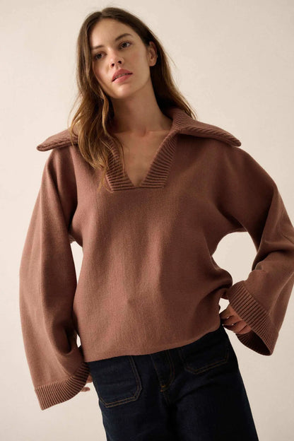 Home Sweet Home Oversized Collar V-Neck Sweater