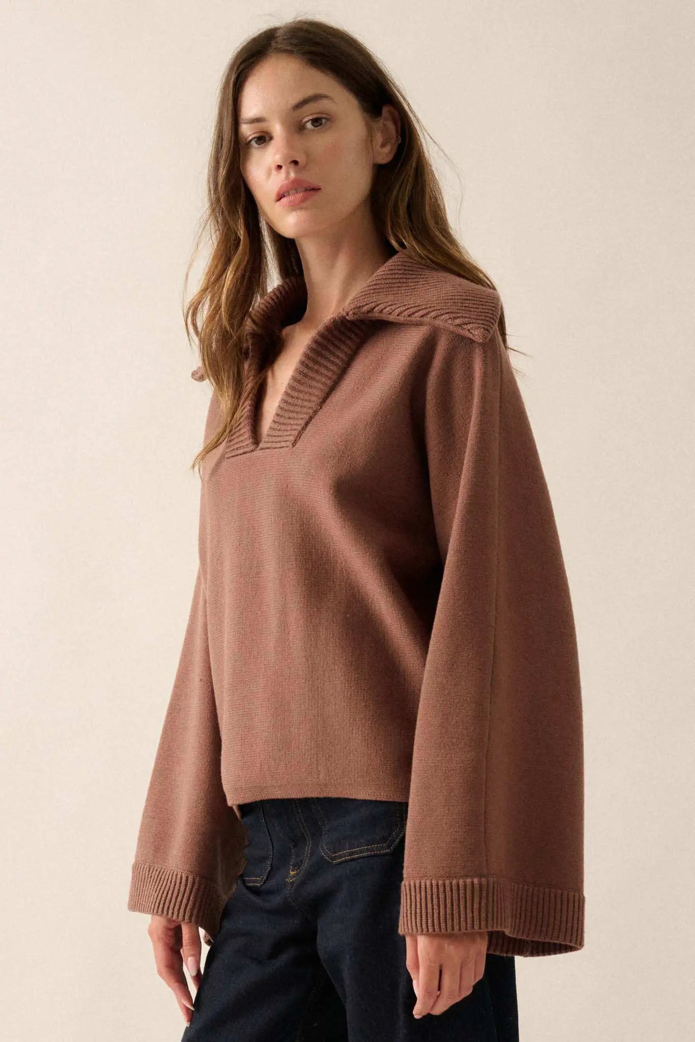 Home Sweet Home Oversized Collar V-Neck Sweater
