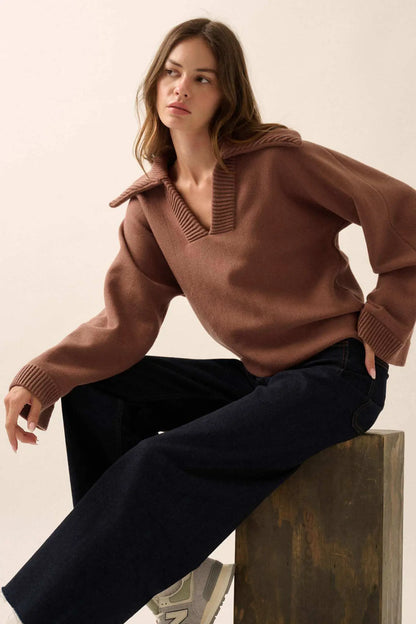 Home Sweet Home Oversized Collar V-Neck Sweater