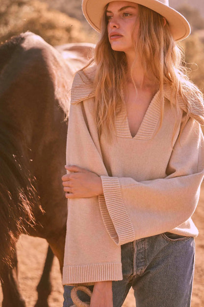 Home Sweet Home Oversized Collar V-Neck Sweater