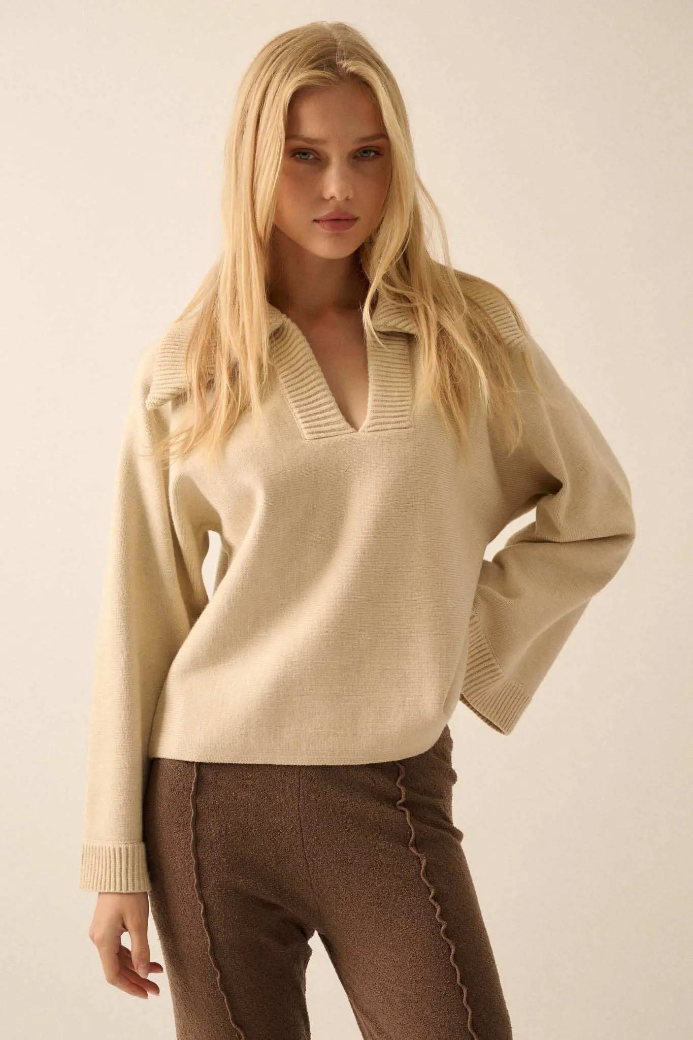Home Sweet Home Oversized Collar V-Neck Sweater