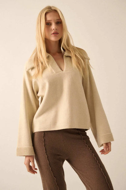 Home Sweet Home Oversized Collar V-Neck Sweater