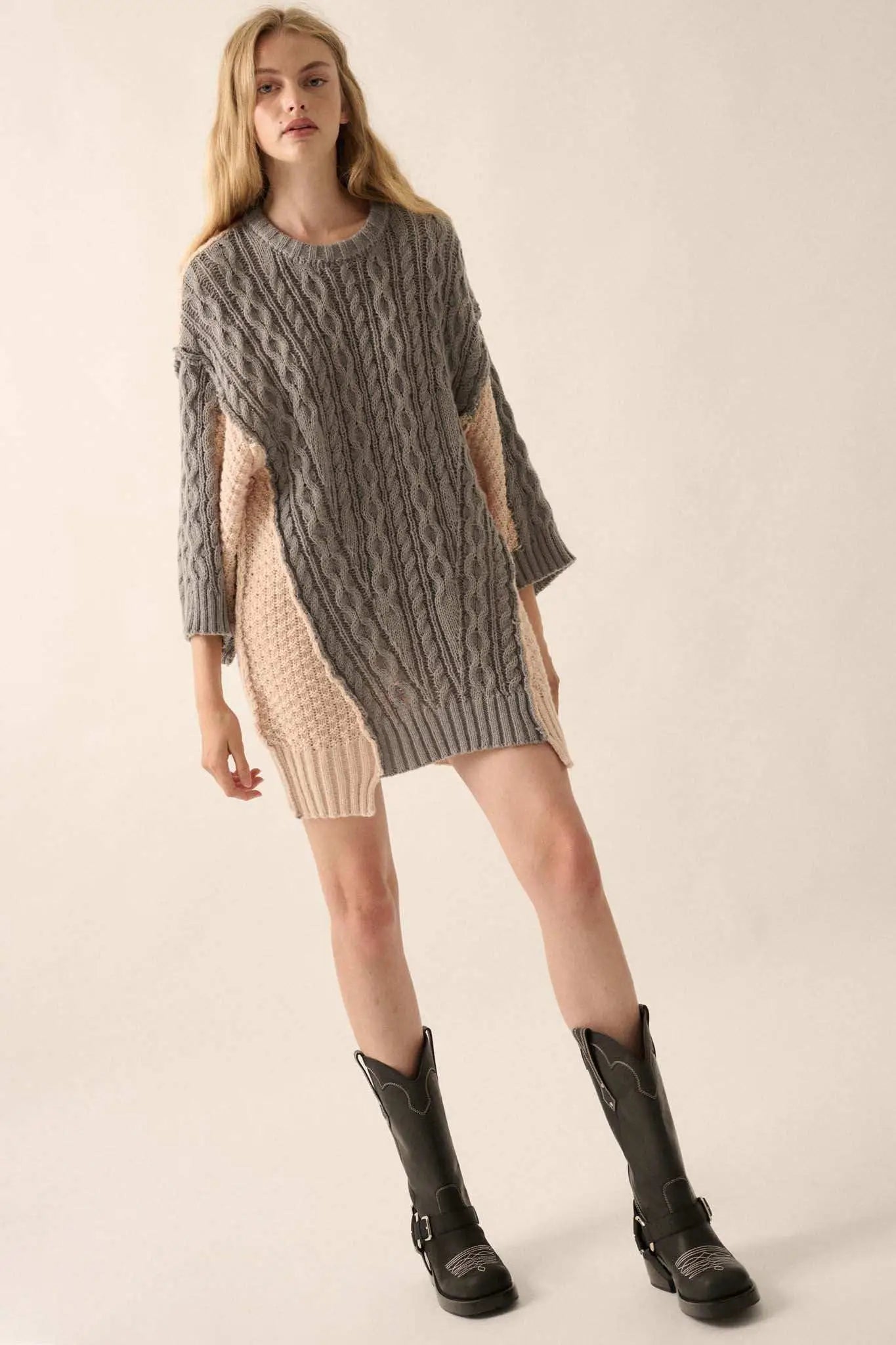 So Together Colorblock Cable Knit Oversize Sweater