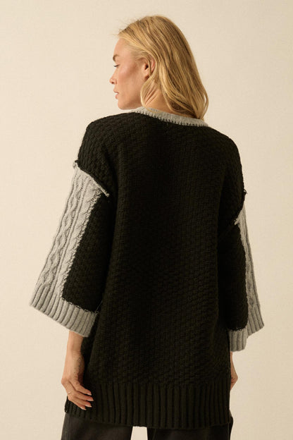 So Together Colorblock Cable Knit Oversize Sweater